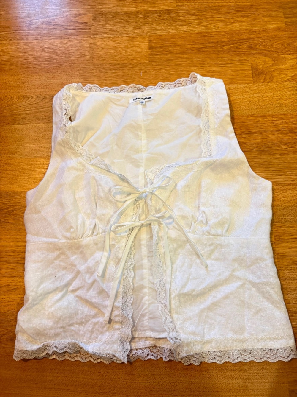 Reformation White Lace-Trim Tie-Front Camisole